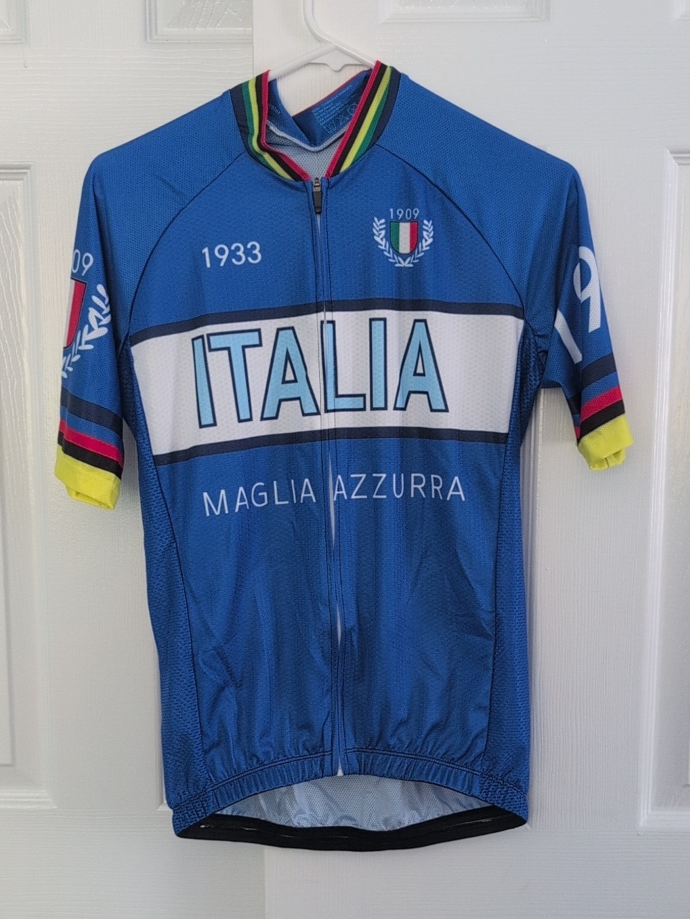 Italia Maglia Azzurra Cycling Jersey - Blue with Yellow Accents M/S Or W/M